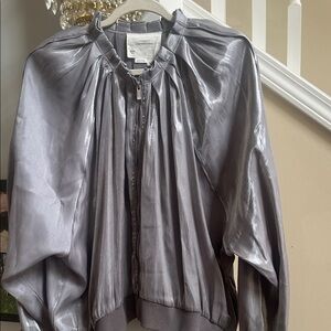Anthropologie Liquid Silver 
 Zip-Front Bomber Jacket XL 
NWT